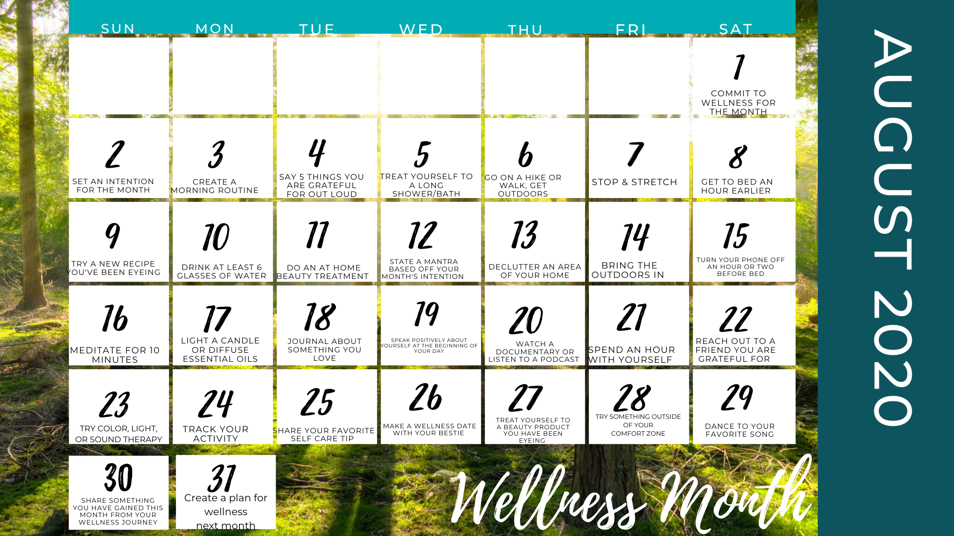 Wellness Month Calendar 2020