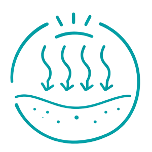 Symbol with arrows pointing down to top of skin representing near infrared